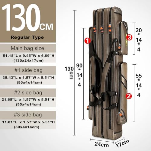 3 Layers Portable Folding Fishing Rod Carrier Reel Case Bags Fish Pole Tools Storage Bag Case Pro Gear Tackle (Regular Type-3 layers/130cm(51.18inch)) - size: Regular Type-3 layers/130cm(51.18inch)