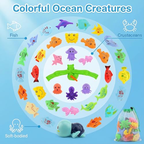 AUUGUU Magnetic Fishing Pool Toys Game, Water Table Bathtub Bath Toy - Pole Rod Floating Fish, Birthday Party Gifts for Toddler Age 3 4 5 6 Year Old, Kids Outdoor Toys - style: 4 fishing rods + fish