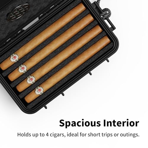 Cigar Humidor, ClGCRAFT Travel Cigar Humidor Box- Portable Cigar Case with Humidifier Disc, Waterproof, Essential Airtight Travel Humidor Kit for Cigar Aficionados (Holds up to 4 Cigars) - size: Holds up to 4 Cigars