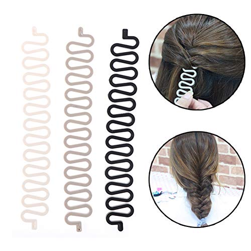 AKOAK 3 Pcs (Black, Gray, White) Hair Accessories - Fish Bone Braid Centipede, Twist Tool for DIY Hairstyles and French Braids