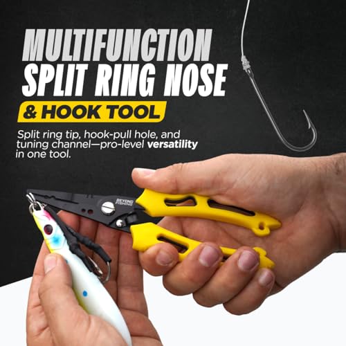 Beyond Fishing QuickRig Fishing Pliers – Multifunction Stainless Steel Split Ring Pliers for Fishing with Line Cutter & Crimper – Corrosion Resistant & Spring Loaded Design - color: 7" Quick Rig - Black