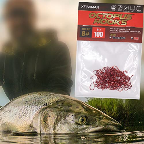 Octopus-Hook-Fishing-Beak-Circle-Hooks-Freshwater-Red-Black-100-50 Pack - color: 1-Red, size: Size:8 100-Pack