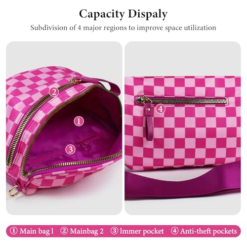 Checkered Crossbody Bag Bum Bags for Women, Spacious Nylon Fanny Packs Belt Wallet (red checkered) - color: red checkered