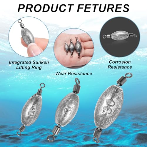 Zorfeter Inline Fishing Weights, Trolling Sinkers Quick Set Up Swivel Weights, Lead Sinkers for Catfishing/Offshore Fishing - size: 30g/1oz-10 pcs