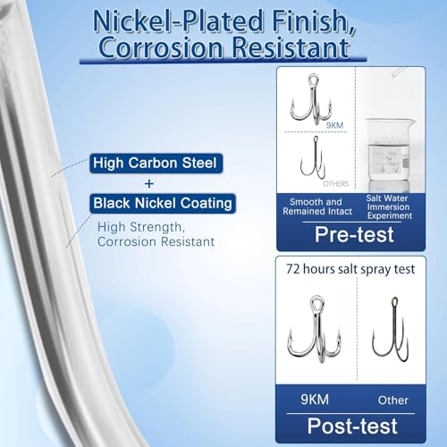 9KM DWLIFE Treble Hooks 4X High Carbon Steel Triple Hooks Fishing Hooks for Big Salmon Trout Bluefish Catfish Hooks 10 pcs - color: Silver, size: 2/0#