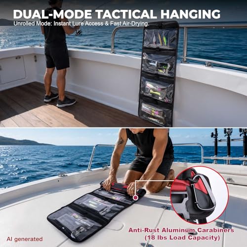 Goture Roll-Up Waterproof Saltwater Lure Bag Fishing Tackle Wrap | Dual-mode tactical suspension system for backpacks or boat rails, ensuring instant hands-free gear access and mobility