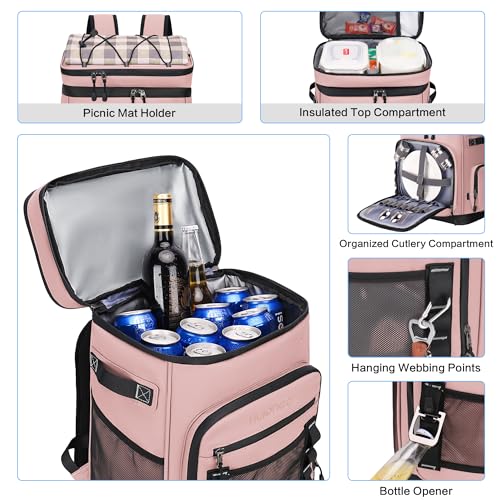 Hulongo Large Waterproof Insulated Cooler Backpack for Men & Women, Leak Proof Cooler Backpack for Camping, Beach, Fishing, Picnic, Travel, Outdoor, 30L, 48Cans - color: Pink