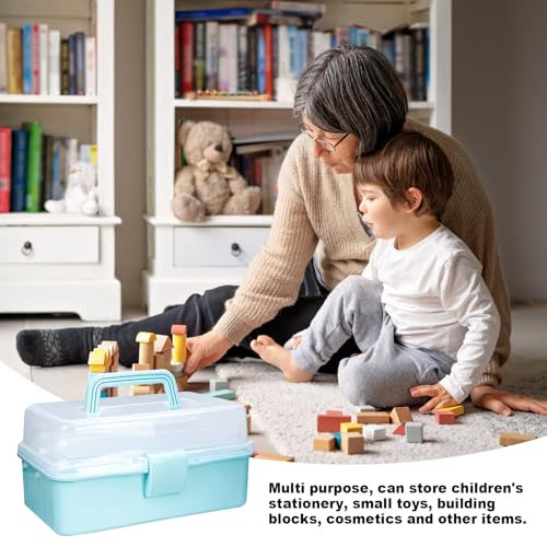 10Inch Tackle Box Organizer and Storage,Three-Layer Sewing Box With 2 Trays | Craft Organizers and Storage,Medicine Storage Box With Handle For Nail、Makeup、Diamond Painting、Building Blocks - color: BLUE