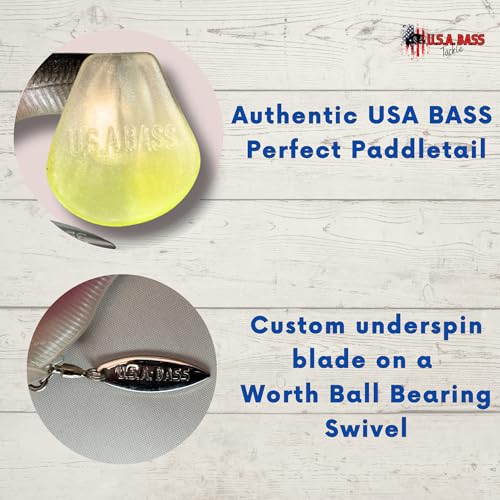 USA Bass Tackle - Hand Poured Underspin Gill - Weedless Gilly Paddletail Sleeper Swimbait with Bass-Tech Soft Plastic & Owner Mega Jig Hook Largemouth Smallmouth Spotted Bass - color: Sun Gill, size: 3/4