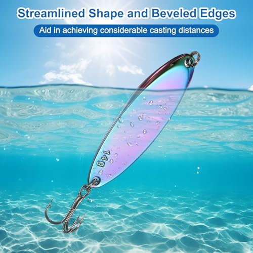 Fishing Spoons Lures, Metal Saltwater Treble Trout Lures Jigging Spoon with Treble Hooks Casting Spinner Baits - color: Colorful, size: 14g / 1/2oz