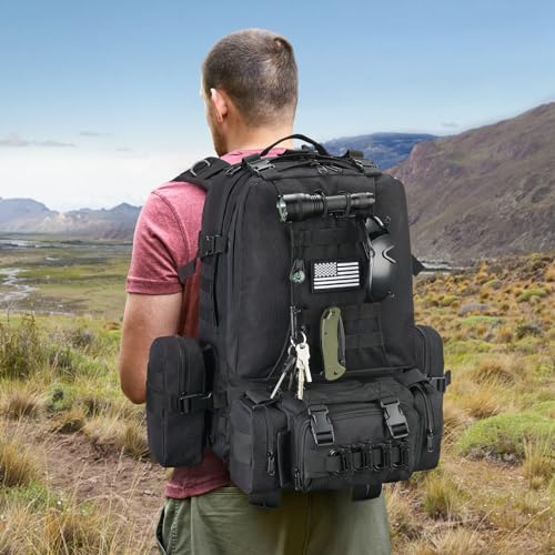CVLIFE 60L Tactical Backpack for Men Women Military Large Army Rucksack With D-Ring Molle Clips Compass Accessories 3 Day Bug Out Survival Molle Bag Hiking Camping Gym Daypack Backpacks,Black | 3 Day Bug Out Survival Molle Bag, D-Ring Clips & Compass Acce