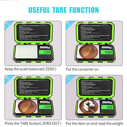 Fuzion Digital Pocket Scale, 200g x 0.01g Gram Scale, Mini Scale 6 Units Jewelry Scale with LCD Display, Tare Function, 50g Cal Weight - color: Green, size: 200/0.01g