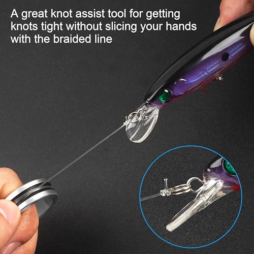 OROOTL Fishing Line Ring Knot Tying Tool, 2pcs Fishing Knot Tying Tool Alloy Line Dragger Tightener Ring FG GT Knot Puller PE Fishing Line Knotting Device Accessories for Saltwater Freshwater - color: Silver-2pcs