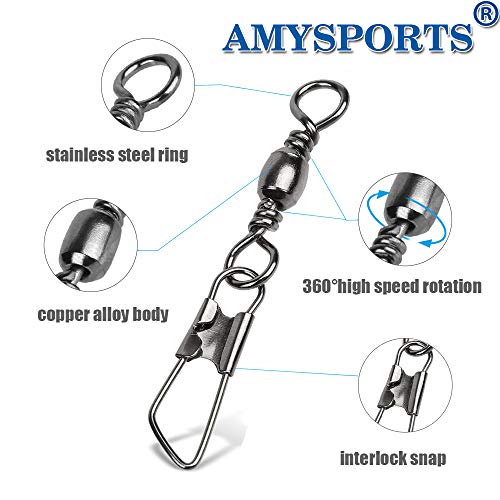 AMYSPORTS Stainless Steel Snap Swivel Saltwater High Strength Snaps Fishing Barrel Line Connector Fishing Swivels Barrel Safety Snap Fishing Tackle Stainless Steel Accessories - size: Size4/0 (112lb) 25 pcs