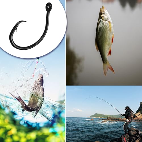 10PCS High-Carbon Steel Circle Hooks Barbed Fishing Hooks with Holes, Freshwater and Saltwater Fishing Hooks for Tuna, Catfish, Bass - size: 1/0
