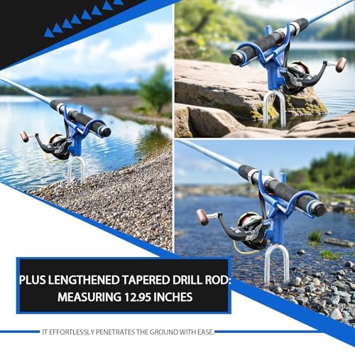 DZrudun Fishing Rod Holder for Ground, Fishing Pole Holders for Ground 2/4PCS, Rod Holders for Bank Fishing with Long Drill Stake Rod Stand for Shore, Beach, Mud, Catfish, Gift for Men,360° Adjustable - style: 2 Pack Blue Fishing Rods Holder