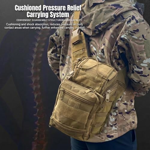 Tactical Sling Backpack for Men，Military Sport Bag Pack Sling Shoulder Backpack Tactical Crossbody Bag EDC Molle Assault Range Bag Chest Pack for Hiking Camping Outdoor - Khaki - color: Khaki