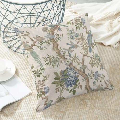 Chinoiserie Pillow Covers 16 x 16 Set of 2, Spring Bird Floral Green Blue Throw Pillow Covers Farmhouse Flowers Pillowcase Home Decor for Couch Sofa Outdoor Bedroom - color: Chinoiserie-b, size: 16" x 16" (Pack of 1)