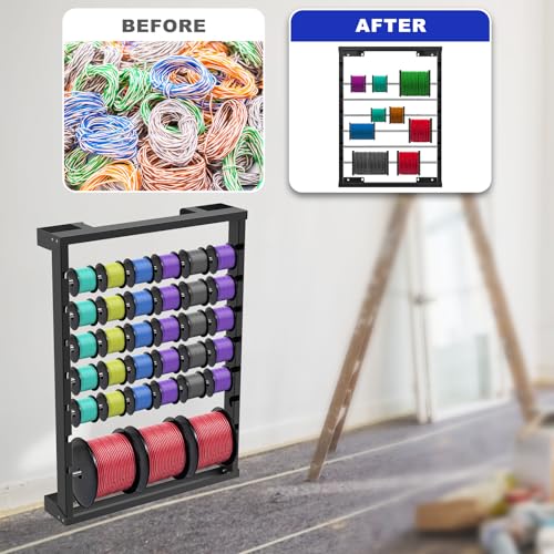 Kipika Portable Wire Spool Rack - Heavy-Duty Steel Cable Dispenser with 4 Adjustable Rods, Spool Rack Holder for Efficient Storage & Dispensing (B: Wall-mounted Wire Spool Holder (6 Rods)) - color: B: Wall-mounted Wire Spool Holder (6 Rods)