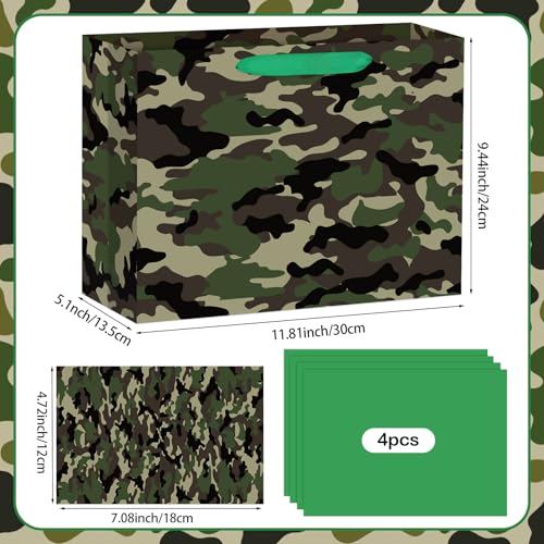 Hooqict Large Camo Gift Bag Camouflage Birthday Gift Wrap Bag with Handles, Tissue Paper, Greeting Cards for Kids Boys Men Military Army Birthday Party Decorations Goodie Treat Party Favors - color: Camo