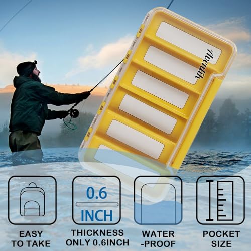 Aventik Waterproof Fly Fishing Boxes Super Slim Transparent Plastic Easy Grip Foams Multi Magnetic Compartments Fishing Tackle Storage Trags Orange 7.36"X4.02"X0.63" (H046-6C) - style: H046-6C