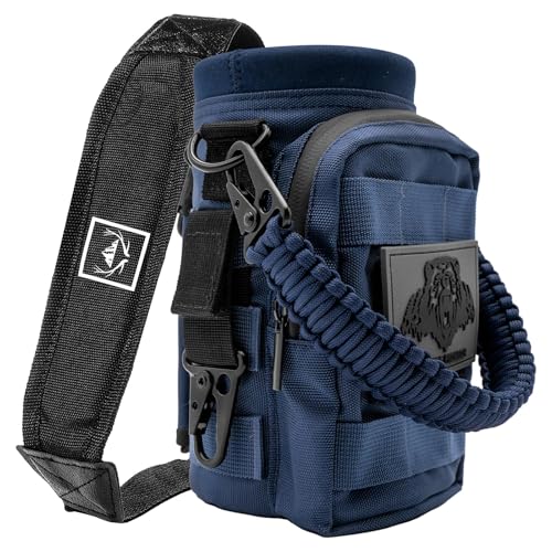NATURE PIONEOR 32 64 128oz Tactical Water Bottle Pouch, Multi-Function Tactical Water Bottle Bag with Adjustable Shoulder Strap, Half/One Gallon Molle Strap Carrier Holder - color: Deep Blue, size: 32OZ