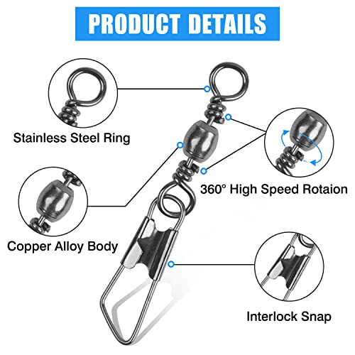 AGOOL Fishing Swivels Snaps, 60/120pcs Barrel Swivel Safety Snaps Stainless Steel Swivels Fishing Tackle Lure Leader Line Connector High Strength for Saltwater Freshwater - size: #12
