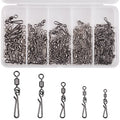 Fishing Swivels Snaps Rolling Barrel Swivels with Fast Clips Fishing Snaps High Strength Speed Clips Connector Freshwater Saltwater Snaps Swivels Fishing Tackle - style: Mix 5 Sizes-165pcs