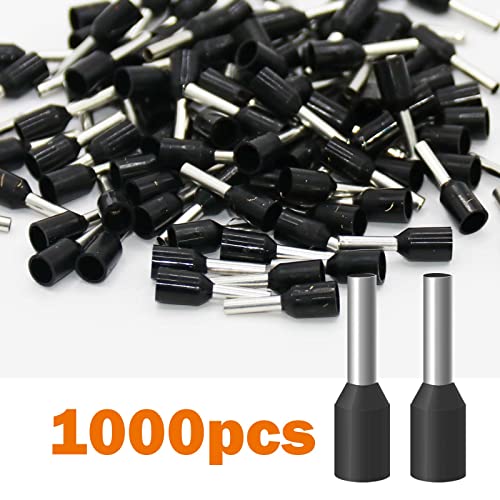 Fidioto 1000pcs AWG16 Wire Ferrules Terminals, AWG16 Terminal Connector Wire Insulated Cord Pin Ends Terminals for Electric, Industrial, Chemical Industry, Power Control System, etc. - color: Black, size: 16AWG