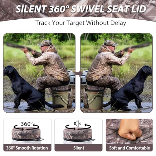 5 Gallon Bucket Seat with 3" Thick Seat Foam Cushion, 360°Swivel Bucket Lid Seat, Waterproof & Silent Bucket Seats for Dove Duck Hunting, Ice Fishing, Baseball, Camping - color: Dry Grass