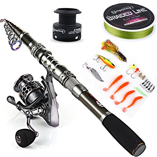 Sougayilang Telescopic Fishing Rod Reel Combos with Carbon Fiber Fishing Pole Spinning Reels and Fishing Accessories - color: Fishing Full Kit, size: 9.84 Ft Rod + XY 4000 Reel