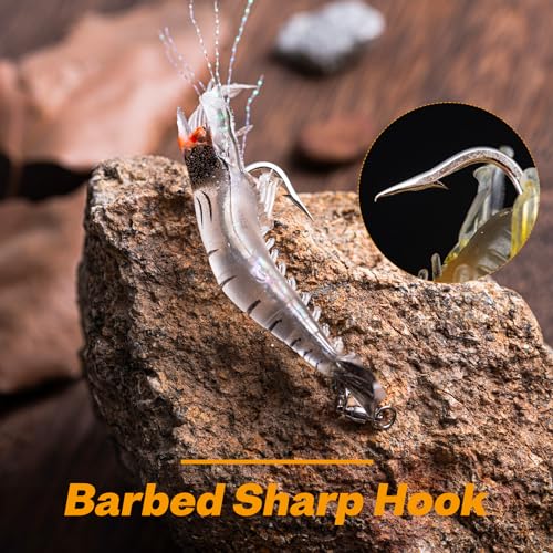 Goture Shrimp Lures,Soft Shrimp Fishing Lures for Freshwater Saltwater,Luminous Shrimp Bait Set with Sharp Hook and Swivel for Trout Bass Salmon Crappie,5 Color Saltwater Fishing Lures