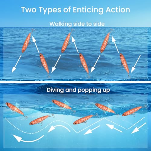 Pristis 3 pcs Topwater Fishing Plopper Lures, Floating Popper Bait Set with Chemically Sharpened Hooks for Saltwater Freshwater, Top Water Plopping Swimbait Teaser for Bass Tuna Perch Pike Crappie - color: Vibrant Harvest Stick Lures