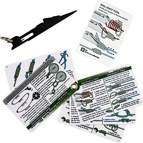 Fishing Nail Knot Tying Tool Combo: Knot Guide, Tool, and Fly Box Sticker | Fishing knot tool kit with waterproof cards, fly knot tying tool & hook cleaner, fly box sticker. Great gift for fisherman.
