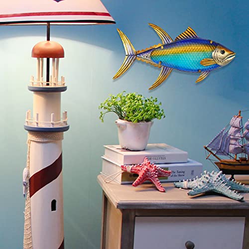 LIFFY Metal Fish Wall Decor Fish Metal Wall Art Hanging Outdoor Wall Art for Outdoor Ocean Beach Sea Pool Decor - color: Yellowfin Tuna, size: 16"L x 8.5"W