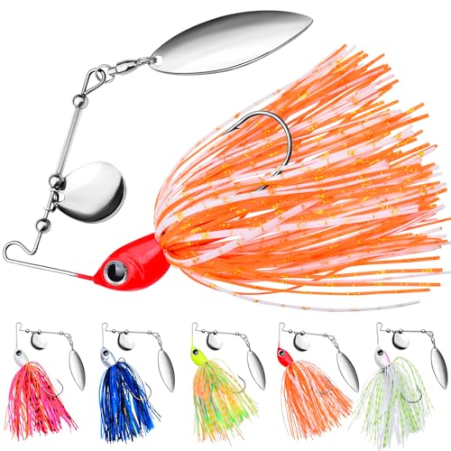 Spinnerbait Fishing Lure, Hard Metal Jig Spinner Baits Kits Swimbait for Bass Trout Pike Salmon Walleye Freshwater Saltwater 5pcs/Pack - color: Spinnerbait 5pcs/set 2, size: 3/8oz