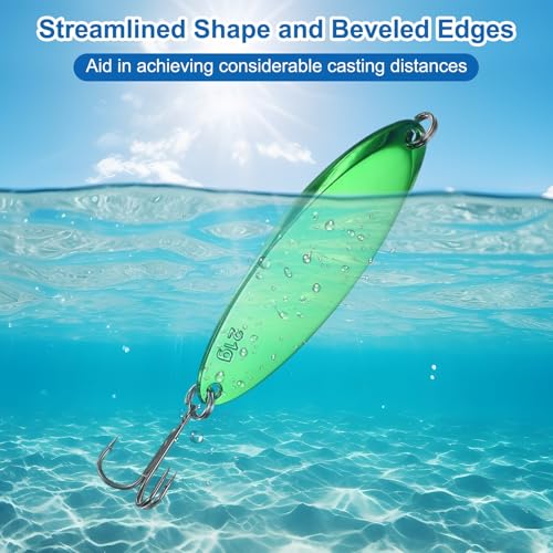Fishing Spoons Lures, Metal Saltwater Treble Trout Lures Jigging Spoon with Treble Hooks Casting Spinner Baits - color: Green, size: 21g / 3/4 oz