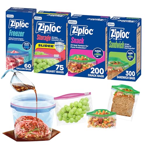 Ziploc 635 Count Food Storage and Sandwich Bags Variety Pack - color: Clear, size: XXL