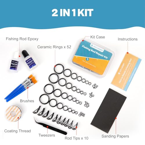 Fishing Rod Repair Kit,Fishing Pole Eyelet Ceramic Insert Eyes Repair with 52 Guide Rings and Supplies - color: 2 IN 1