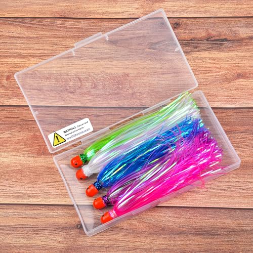 Mylar Skirt Trolling Lures 5.2in Fishing Mylar Skirts Trolling Teasers 3/8 oz Weighted Bullet Head Skirted Trolling Lures with Through-Hole for Mahi Tuna Wahoo Offshore Fishing - color: Mixed colors-10pcs