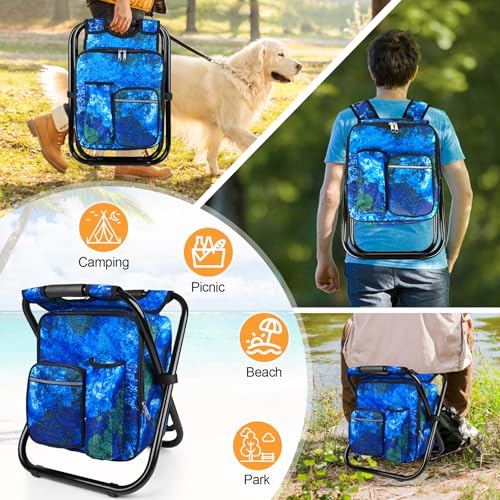 Kikerike Backpack Stool Cooler Chair Heavy Duty 300 LBS Max Load Portable Lightweight Stool Backpack Folding Fishing Cooler Seat for Camping Hunting Fishing - Ocean - color: Ocean