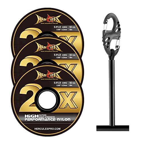 HERCULES Fly Fishing Tippet 3 Pack with Fly Tippet Holder, 55 Yards - color: Clear nylon tippet 3pcs with tippet bar, size: 2X