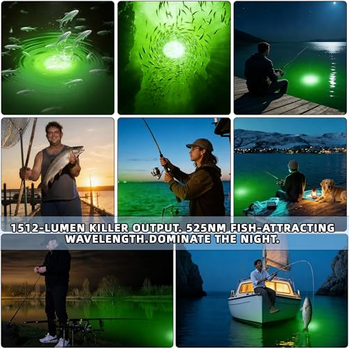 Underwater Green Fishing Light Compatible with Dewalt 20V Battery,Fishing Lights LED Underwater for Crappie and Squid Attracting,13W,1512 lumens,Green Dock Light(No Battery)