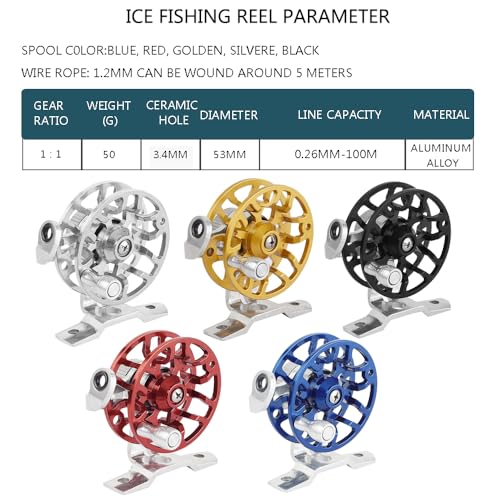 Winter Fishing Reel All Metal 1.76oz(50g) Lightweight 2.1inch(53mm) Upgrade Base Right Hand Mini Fly Wheel for Trout Pike Ice Fishing Tackle - color: Black