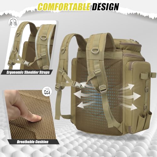 HAMBOLY Fishing Backpack 45L with Rod Holders, Water-Resistant Tackle Backpack for Fishermen, Large Capacity Fishing Gear Bag for Travel Hiking Camping - color: Brown