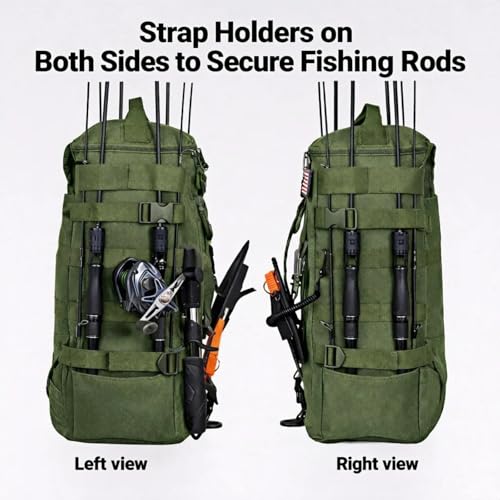 kokkoya Small Fishing Tackle Backpack 16L Waterproof with Rod Holder Lightweight Sling Backpack for Fishing Hiking Kayaking Outdoor Gear Storage for Men - color: Army Green