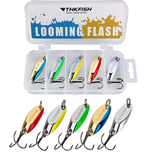 THKFISH Fishing Lures Fishing Spoons Lures Trout Lures for Trout Pike bass Crappie Walleye 3.5g(1/8oz) 5.5g(1/5oz) 7.5g(1/4oz) 10.5g(3/8oz) 14.5g(1/2oz) 21.5g(3/4oz) 5pcs - color: Color B, size: 1/5oz 5pcs