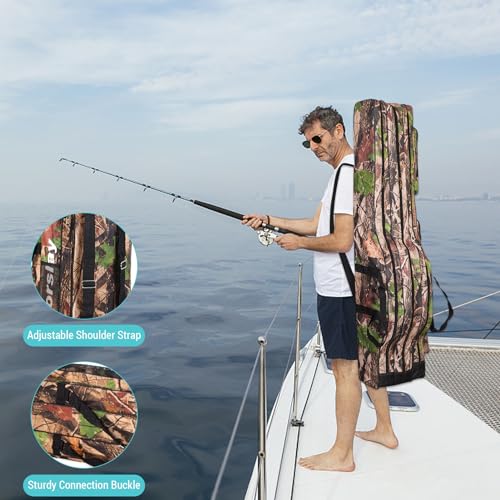 Portable Folding Fishing Tackle Storage Bags Oxford Fishing Rod Case Fishing Pole Bag Carry Organizer Outdoor Waterproof Fishing Bag - color: Tree camouflage, size: 150cm