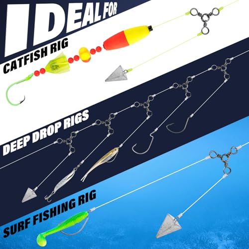 Alwonder 100-Pack 3 Way Swivels Fishing Tackle, 28-143LB Stainless Steel Black Nickel Three Way Swivel Fishing Swivels Connectors Saltwater Freshwater Surf Deep Drop Catfishing Rigs Tackle - size: #3-56LB-100 Pack