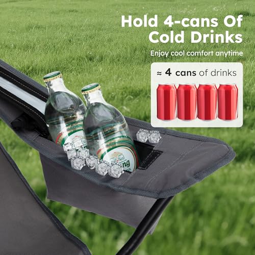 ALPHA CAMP 2-Pack Camping Chair with Cooler Bag, Heavy Duty 250lbs Capacity Folding Chair with Lumbar Support & Side Pocket, Portable Quad Chairs for Beach Fishing Tailgating & Sideline Sport - color: Light Gray